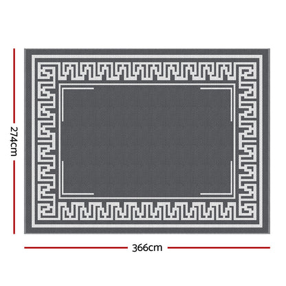 Gardeon Outdoor Rugs 274x366cm Large Carpet Reversible Area Mat PP Dual-Sided Patio Rug Greek Key
