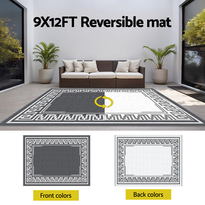 Gardeon Outdoor Rugs 274x366cm Large Carpet Reversible Area Mat PP Dual-Sided Patio Rug Greek Key