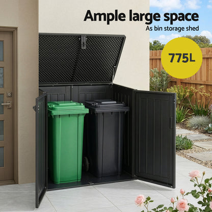 Gardeon Outdoor Storage Box 775L Container Lockable Cabinet Tool Organizer Shed Black