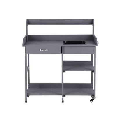 Gardeon Outdoor Potting Bench Table Storage Cabinet Potters Garden Workstation Grey