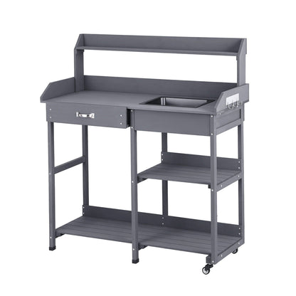 Gardeon Outdoor Potting Bench Table Storage Cabinet Potters Garden Workstation Grey