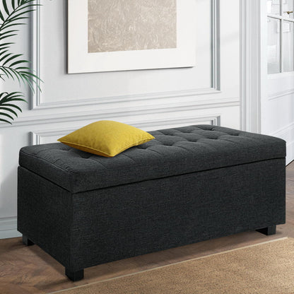 Artiss Storage Ottoman Blanket Box 97cm Linen Charcoal.