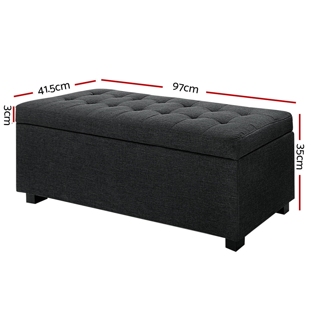 Artiss Storage Ottoman Blanket Box 97cm Linen Charcoal.