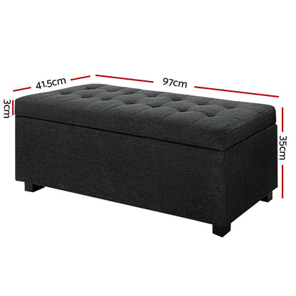 Artiss Storage Ottoman Blanket Box 97cm Linen Charcoal.