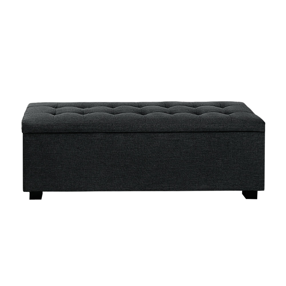 Artiss Storage Ottoman Blanket Box 97cm Linen Charcoal.