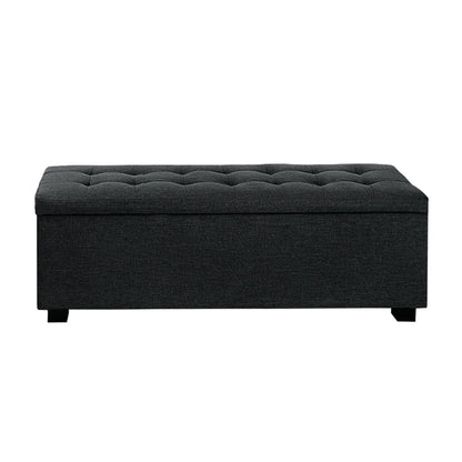 Artiss Storage Ottoman Blanket Box 97cm Linen Charcoal.