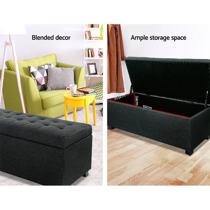 Artiss Storage Ottoman Blanket Box 97cm Linen Charcoal.