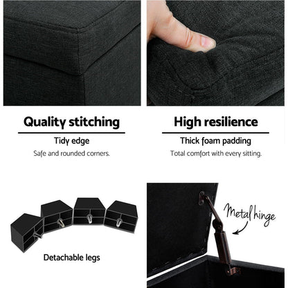 Artiss Storage Ottoman Blanket Box 97cm Linen Charcoal.