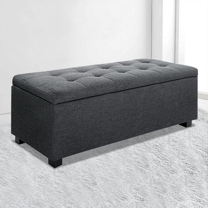 Artiss Storage Ottoman Blanket Box 97cm Linen Charcoal.