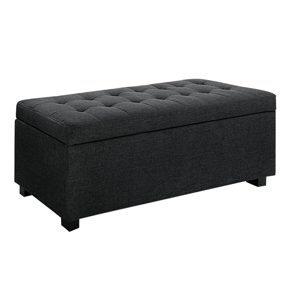Artiss Storage Ottoman Blanket Box 97cm Linen Charcoal.
