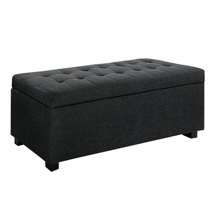 Artiss Storage Ottoman Blanket Box 97cm Linen Charcoal.