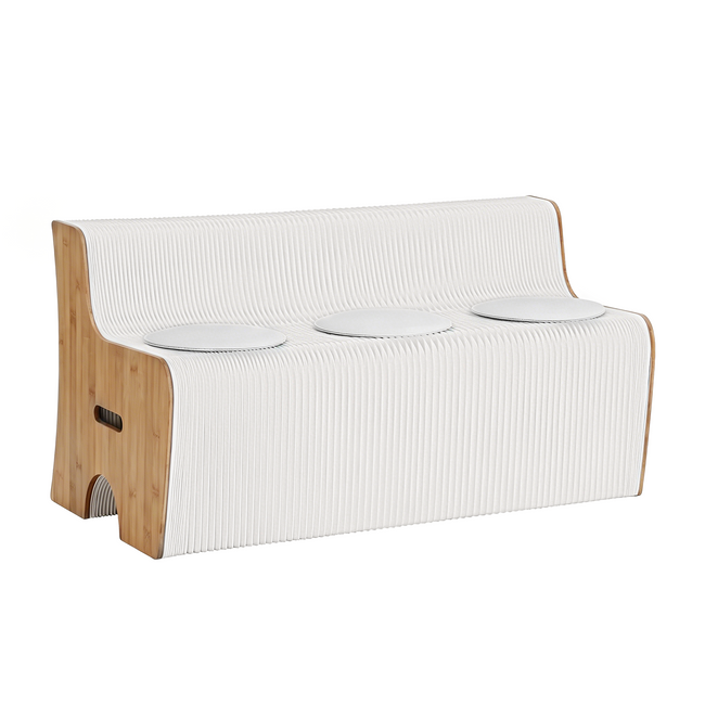 Artiss Folding Kraft Paper Sofa 3 Seater Accordion Bench with PU Leather Cushion Collapsible Couch 300kg Capacity 150x59x63cm Hover Image