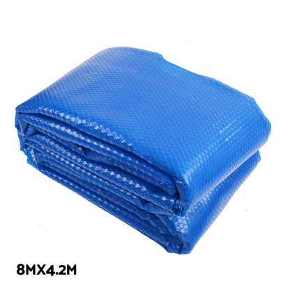 Aquabuddy Pool Cover 500 Micron 8x4.2m Blue Swimming Pool Solar Blanket 5.5m Roller