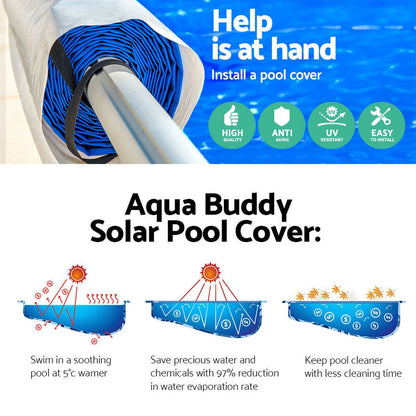Aquabuddy Pool Cover 500 Micron 8x4.2m Blue Swimming Pool Solar Blanket 5.5m Roller