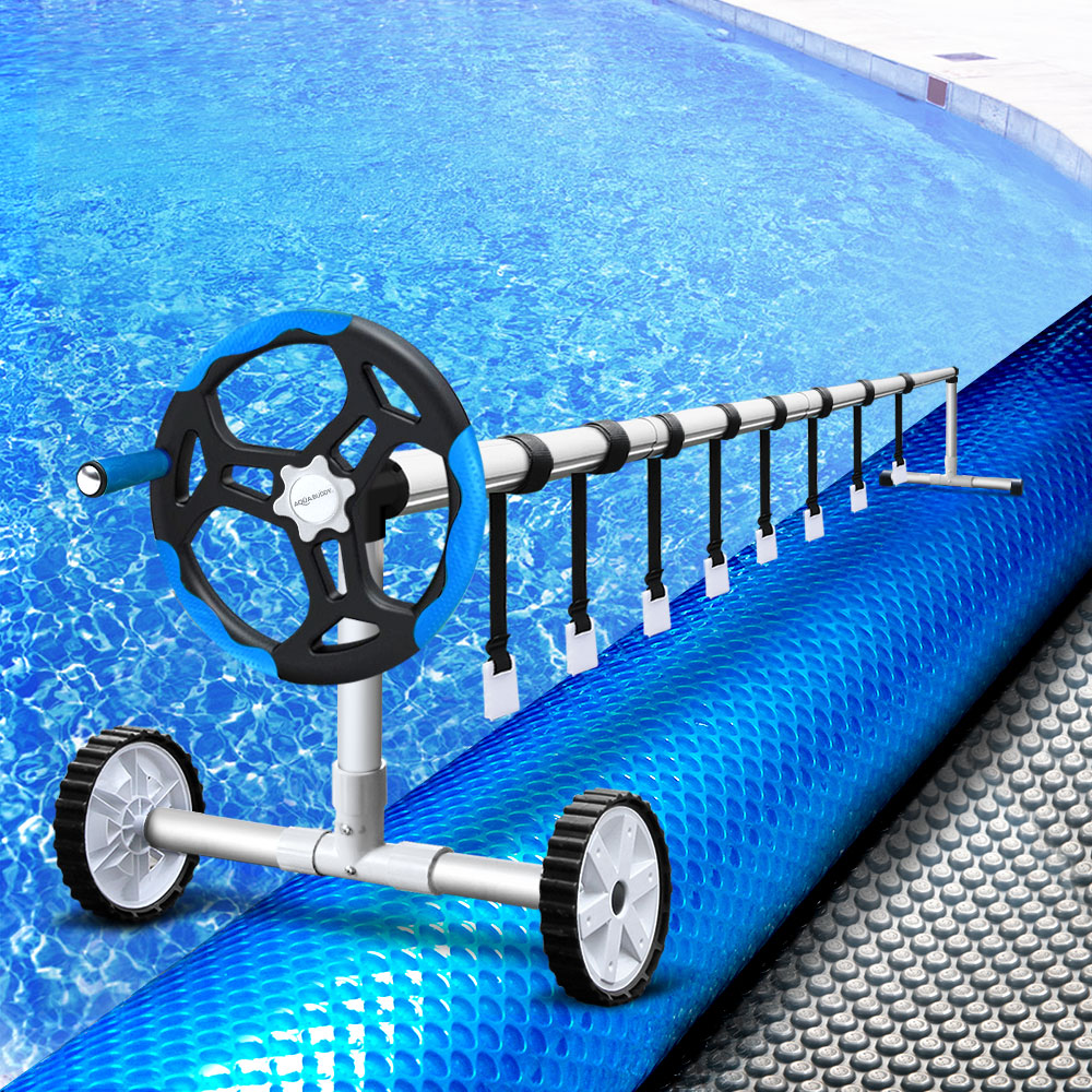 Aquabuddy Pool Cover 500 Micron 8x4.2m Blue Swimming Pool Solar Blanket 5.5m Roller