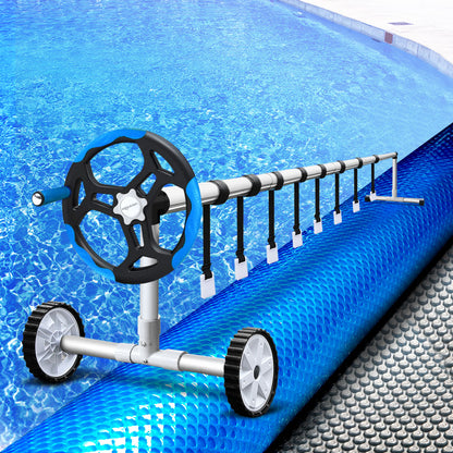 Aquabuddy Pool Cover 500 Micron 8x4.2m Blue Swimming Pool Solar Blanket 5.5m Roller