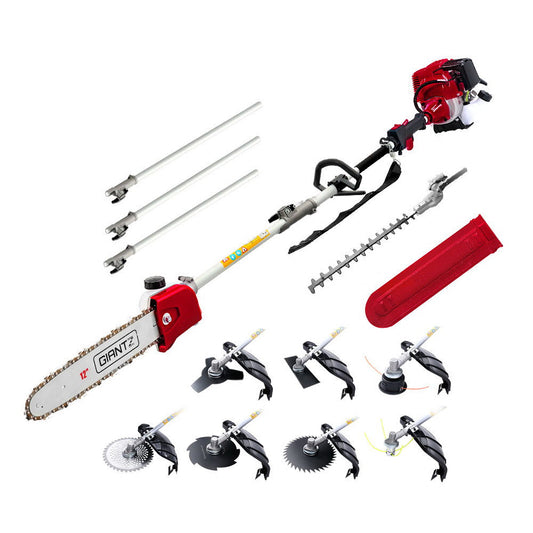 Giantz 4 Stroke Pole Chainsaw Petrol Hedge Trimmer Tree Pruner 12'' 9 In 1.