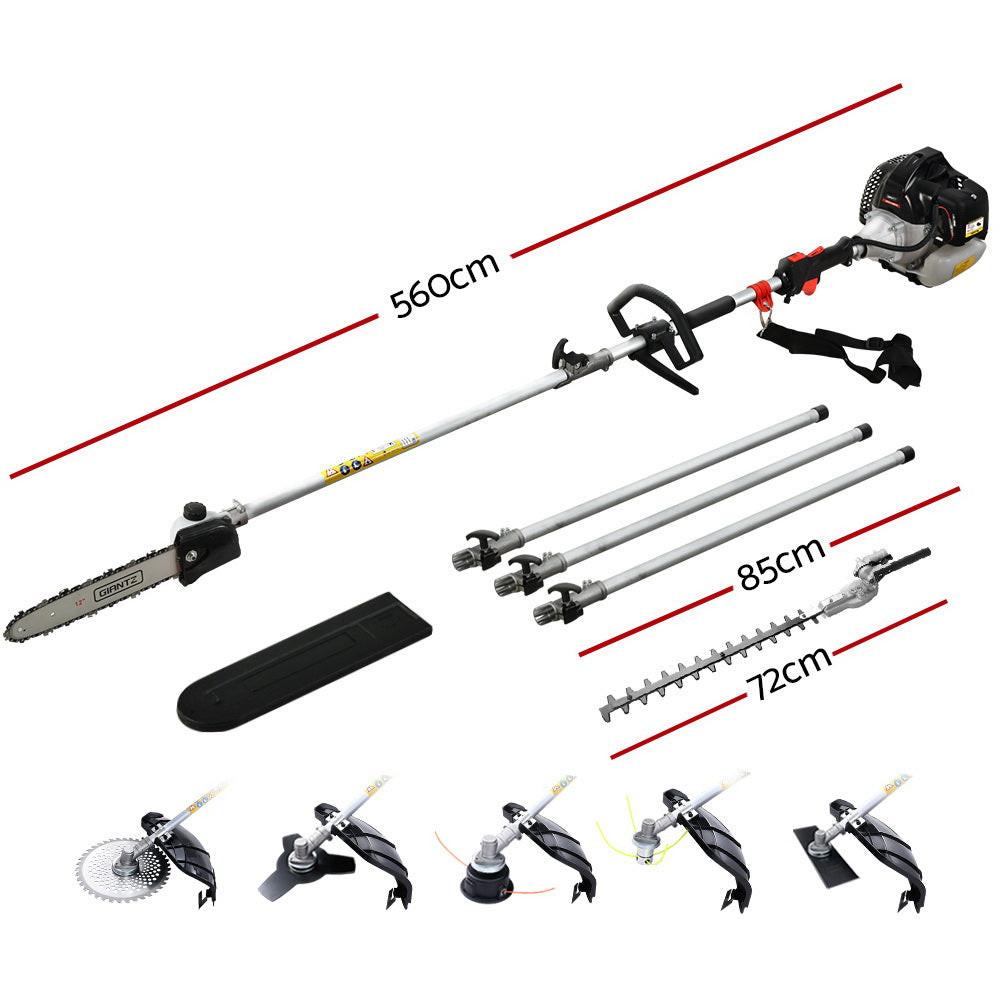Giantz 62CC Pole Chainsaw Hedge Trimmer Brush Cutter Whipper 7-in-1 5.6m Black.