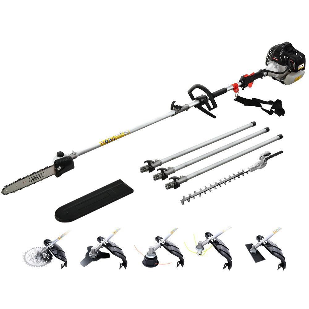 Giantz 62CC Pole Chainsaw Hedge Trimmer Brush Cutter Whipper 7-in-1 5.6m Black.