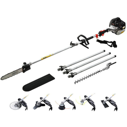 Giantz 62CC Pole Chainsaw Hedge Trimmer Brush Cutter Whipper 7-in-1 5.6m Black.