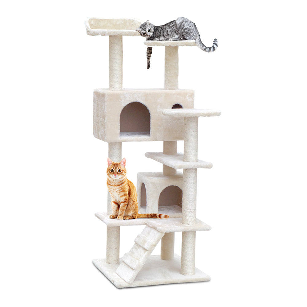 i.Pet Cat Tree 134cm Tower Scratching Post Scratcher Wood Condo House Bed Beige.