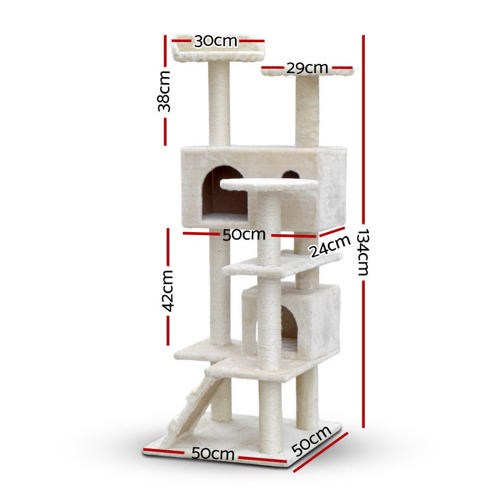 i.Pet Cat Tree 134cm Tower Scratching Post Scratcher Wood Condo House Bed Beige.