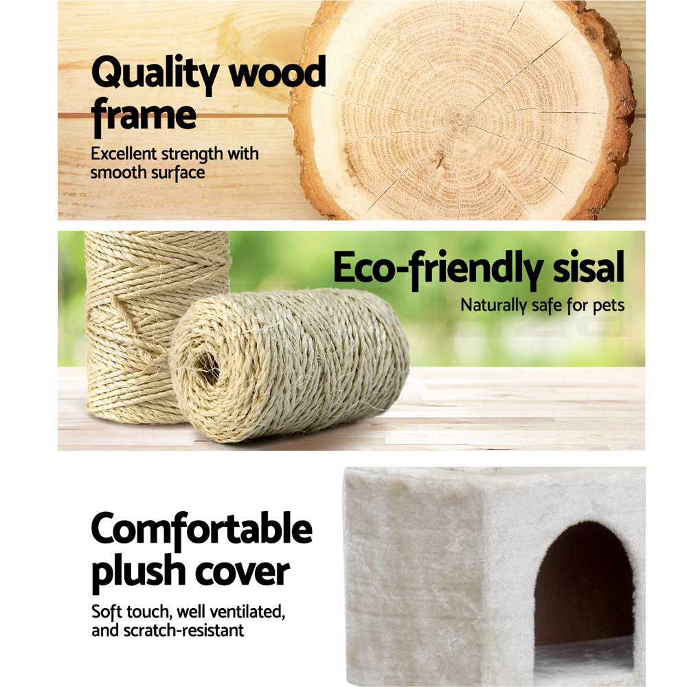 i.Pet Cat Tree 134cm Tower Scratching Post Scratcher Wood Condo House Bed Beige.