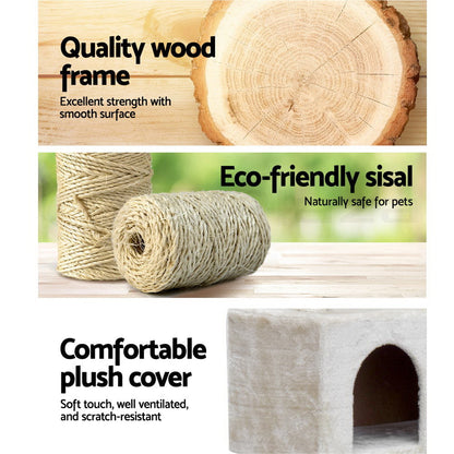 i.Pet Cat Tree 134cm Tower Scratching Post Scratcher Wood Condo House Bed Beige.
