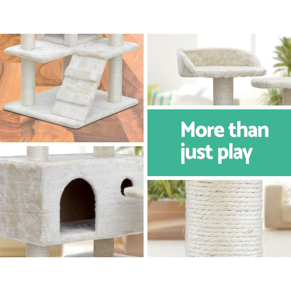 i.Pet Cat Tree 134cm Tower Scratching Post Scratcher Wood Condo House Bed Beige.