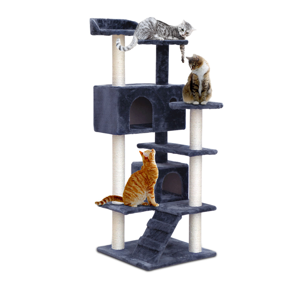 i.Pet Cat Tree 134cm Tower Scratching Post Scratcher Wood Condo House Bed Grey.