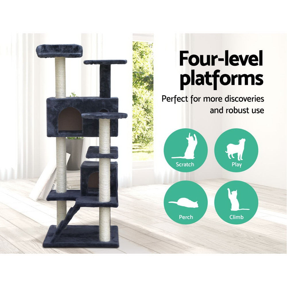 i.Pet Cat Tree 134cm Tower Scratching Post Scratcher Wood Condo House Bed Grey.