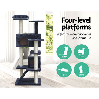 i.Pet Cat Tree 134cm Tower Scratching Post Scratcher Wood Condo House Bed Grey.