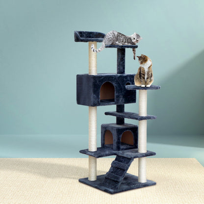 i.Pet Cat Tree 134cm Tower Scratching Post Scratcher Wood Condo House Bed Grey.
