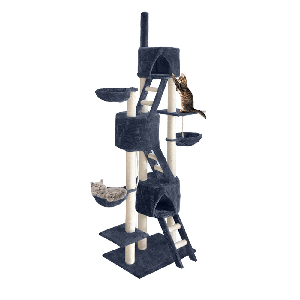 i.Pet Cat Tree 244cm Tower Scratching Post Scratcher Trees Condo House Grey.