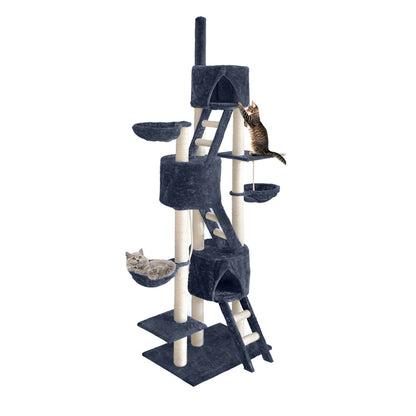 i.Pet Cat Tree 244cm Tower Scratching Post Scratcher Trees Condo House Grey.