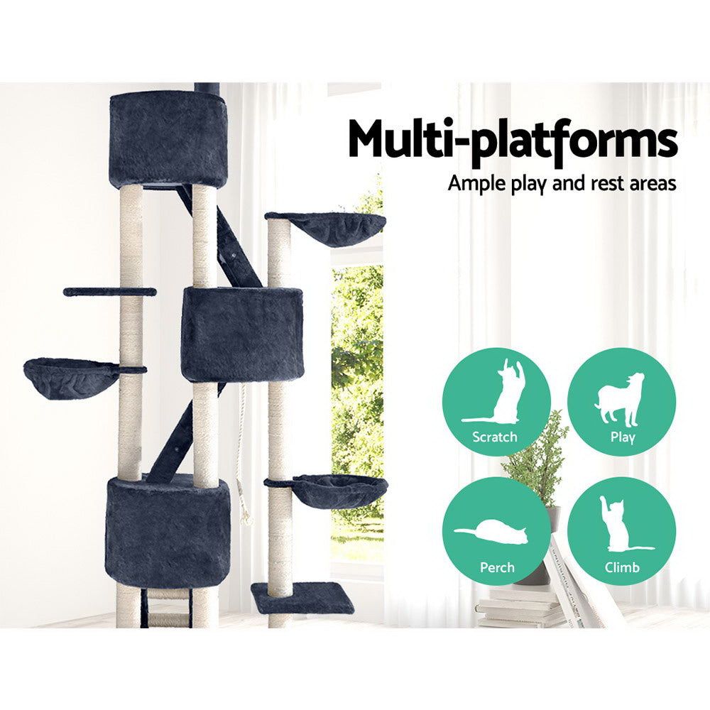 i.Pet Cat Tree 244cm Tower Scratching Post Scratcher Trees Condo House Grey.