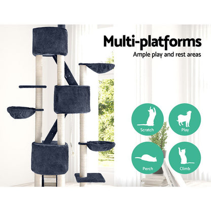 i.Pet Cat Tree 244cm Tower Scratching Post Scratcher Trees Condo House Grey.