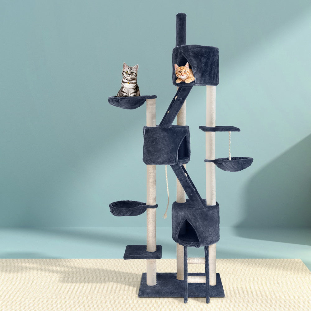 i.Pet Cat Tree 244cm Tower Scratching Post Scratcher Trees Condo House Grey.