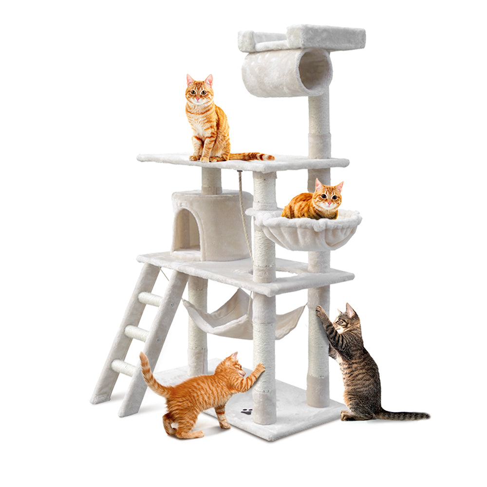 i.Pet Cat Tree 141cm Tower Scratching Post Scratcher Condo Wood House Bed Beige.