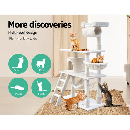 i.Pet Cat Tree 141cm Tower Scratching Post Scratcher Condo Wood House Bed Beige.