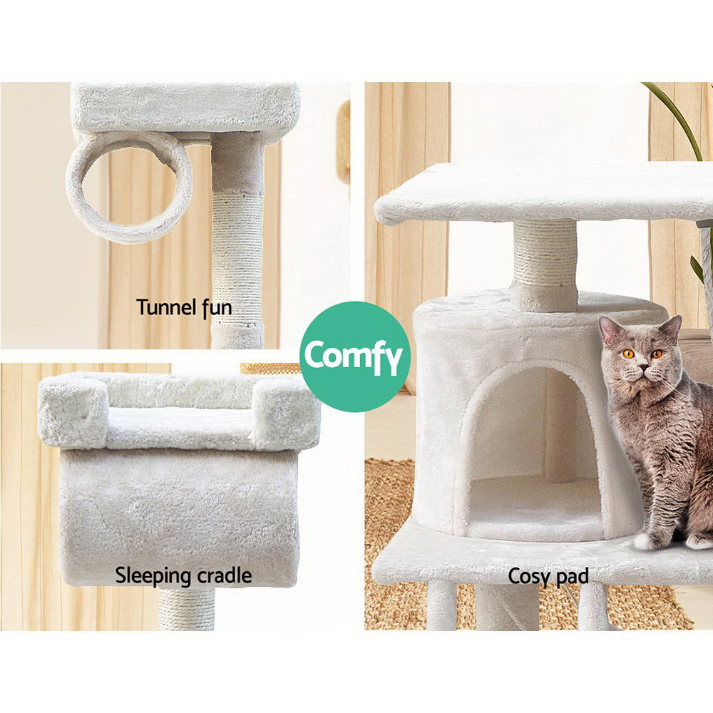 i.Pet Cat Tree 141cm Tower Scratching Post Scratcher Condo Wood House Bed Beige.