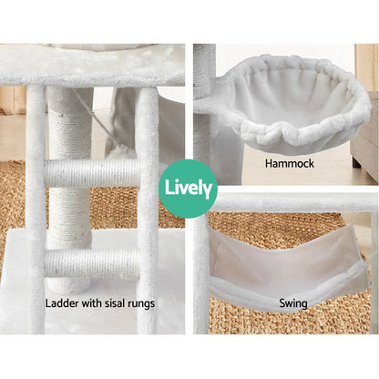i.Pet Cat Tree 141cm Tower Scratching Post Scratcher Condo Wood House Bed Beige.