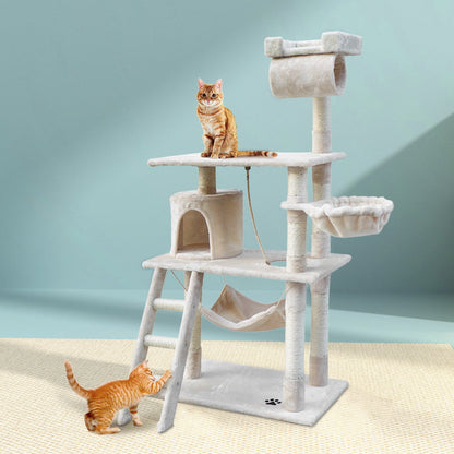 i.Pet Cat Tree 141cm Tower Scratching Post Scratcher Condo Wood House Bed Beige.