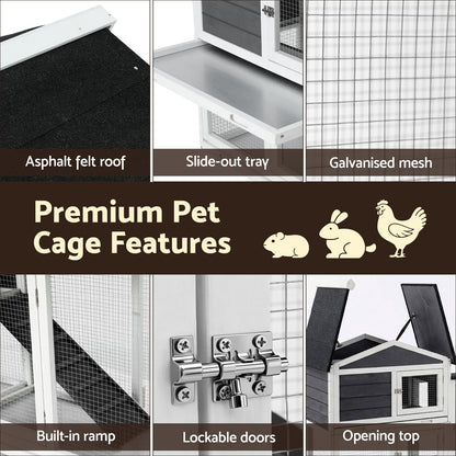 i.Pet Chicken Coop Rabbit Hutch Extra Large Wooden Run Cage House With Run Cage