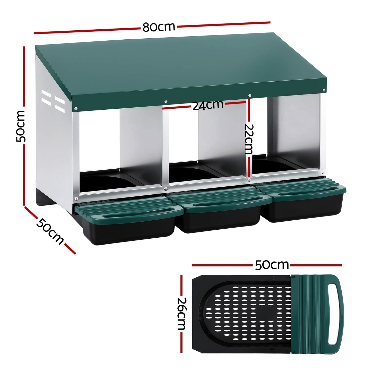 i.Pet Chicken Nesting Box Roll Away 3 Holes Metal Wall Mounted Nest Box Green