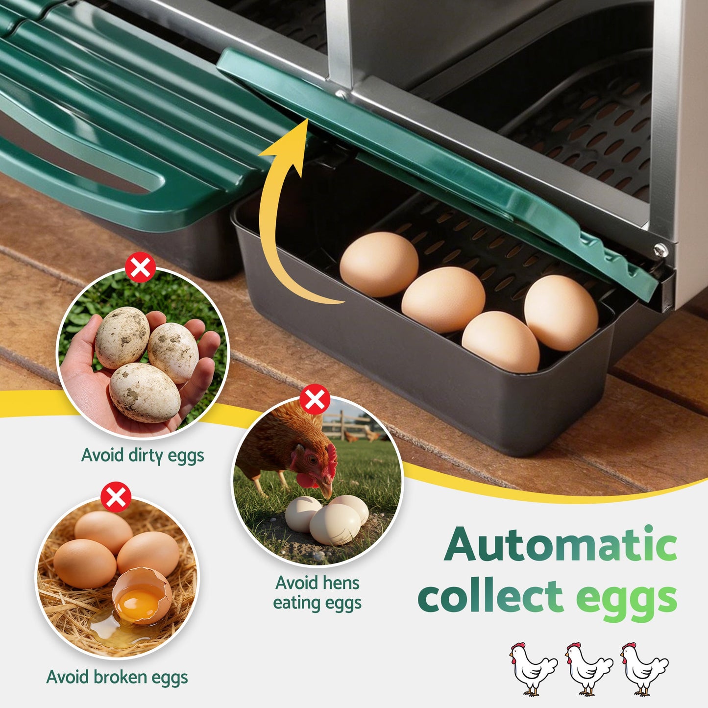 i.Pet Chicken Nesting Box Roll Away 3 Holes Metal Wall Mounted Nest Box Green