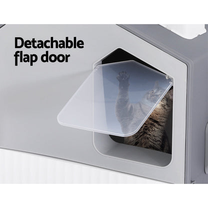 i.Pet Cat Litter Box Large Tray Kitty Toilet Enclosed Cat Litter Box Hooded Scoop Mat Grey