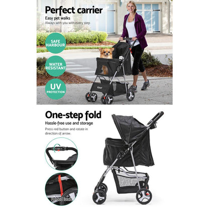 i.Pet 4 Wheel Pet Stroller - Black.