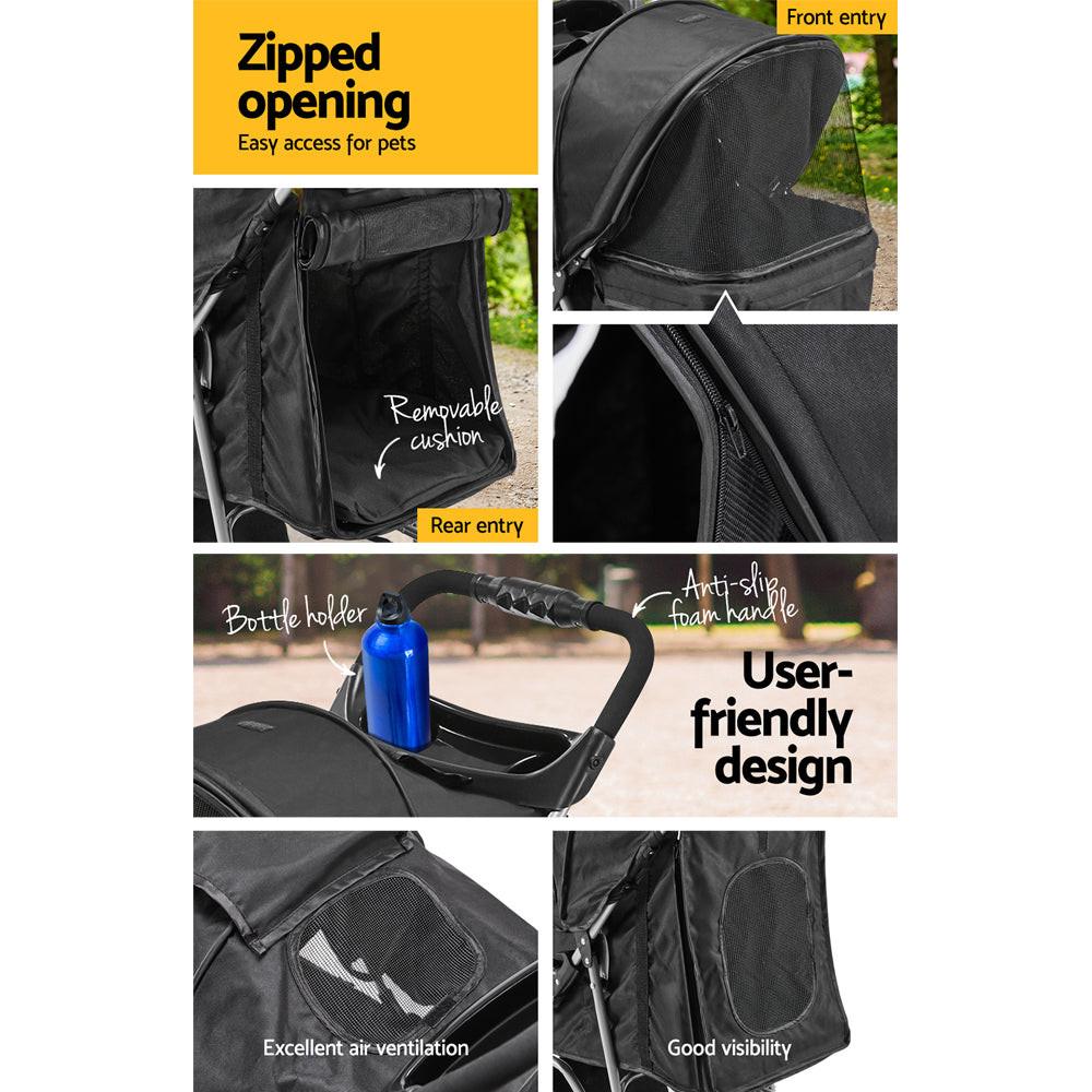 i.Pet 4 Wheel Pet Stroller - Black.