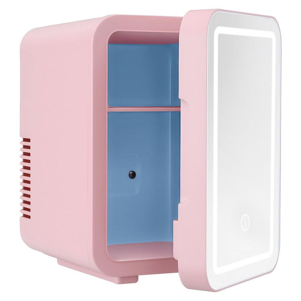 Glacio Mini Fridge Skincare Beauty Cooler Warmer LED Mirror 12V 220V Pink 4L.